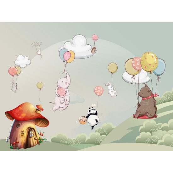 Carta da parati panoramica per bambini - Animali Palloncini