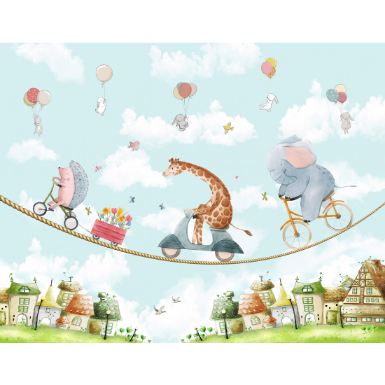 Carta da parati panoramica per bambini - Animali Palloncini