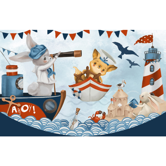 Carta da parati panoramica per bambini - Animali Pirati
