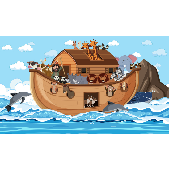 Carta da parati panoramica per bambini - Barca Animali