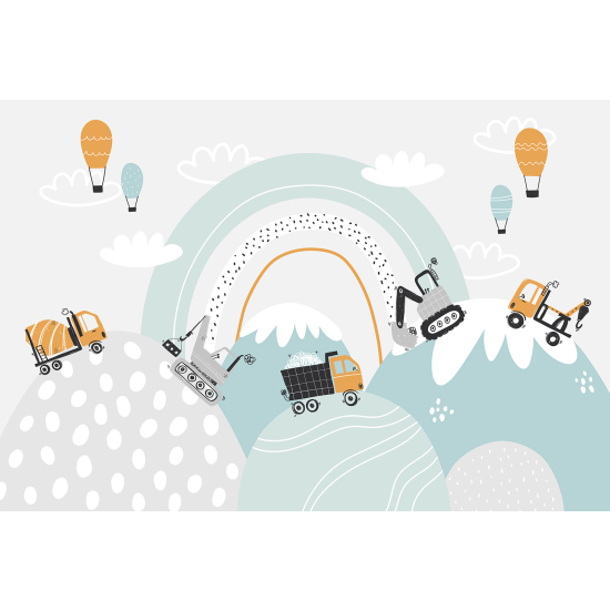 Carta da parati panoramica per bambini - Camion Lavori