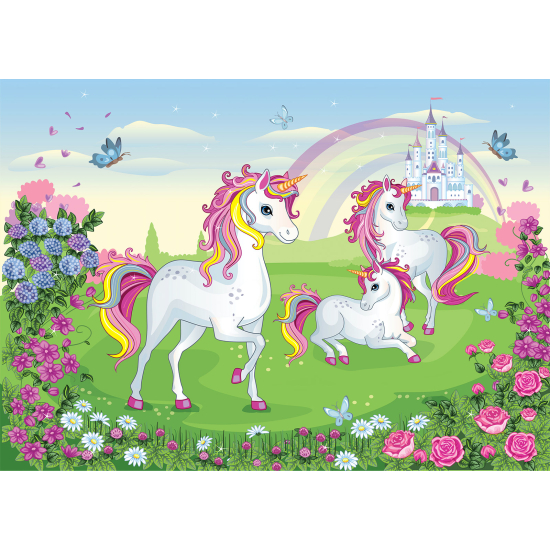 Carta da parati panoramica per bambini - Castello Unicorni