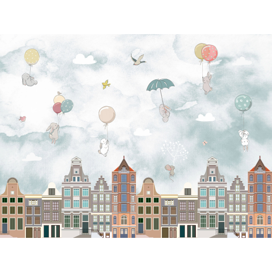 Carta da parati panoramica per bambini - Città Animali