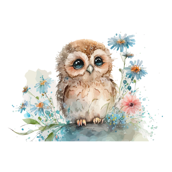 Carta da parati panoramica per bambini - Civetta fiori