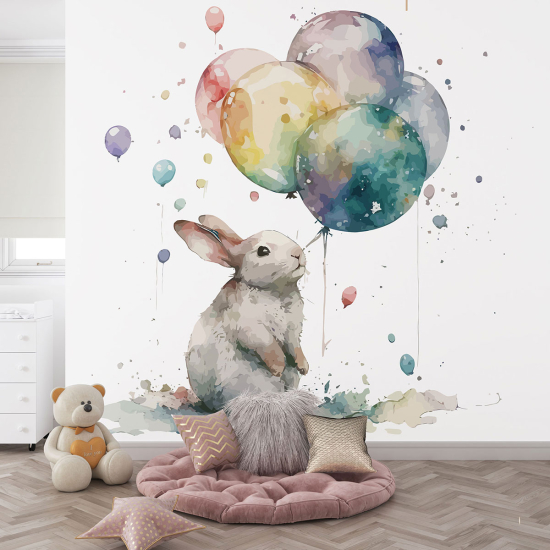 Carta da parati panoramica per bambini - Coniglio Palloncini