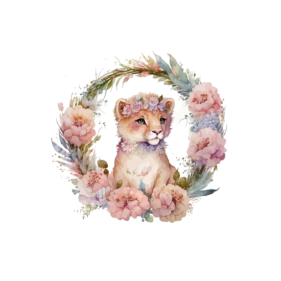 Carta da parati panoramica per bambini - Cucciolo di Leone Fiori