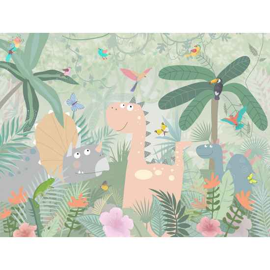 Carta da parati panoramica per bambini - Dinosauri Giungla