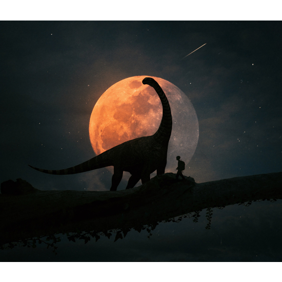 Carta da parati panoramica per bambini - Dinosauro Luna Piena