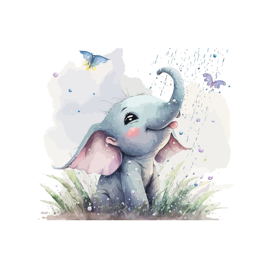Carta da parati panoramica per bambini - Elefante Farfalle