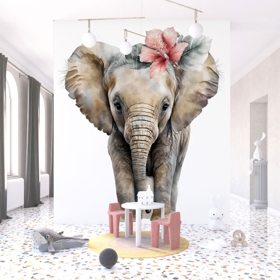 Carta da parati panoramica per bambini - Elefante Fiori