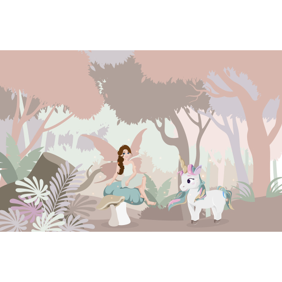 Carta da parati panoramica per bambini - Fata Unicorno
