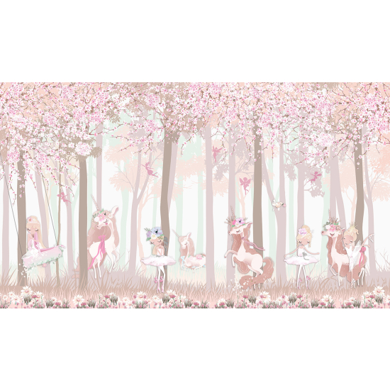 Carta da parati panoramica per bambini - Fate e Unicorni