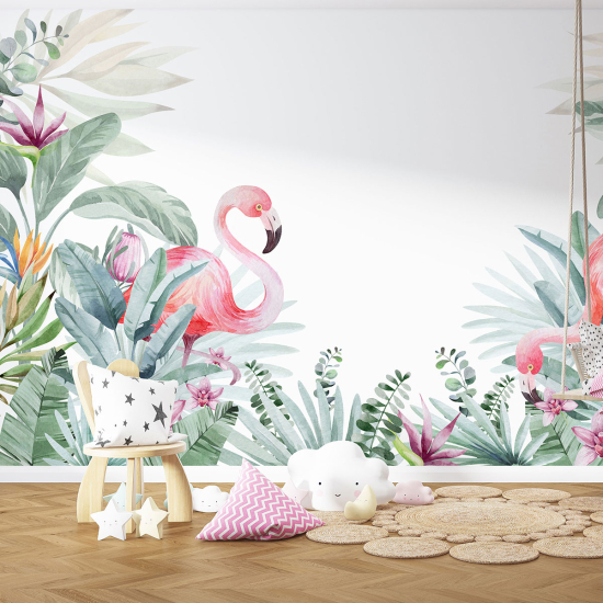 Carta da parati panoramica per bambini - Fenicotteri rosa