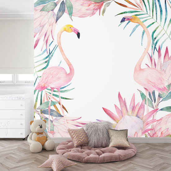 Carta da parati panoramica per bambini - Fenicotteri rosa