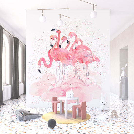Carta da parati panoramica per bambini - Fenicotteri rosa