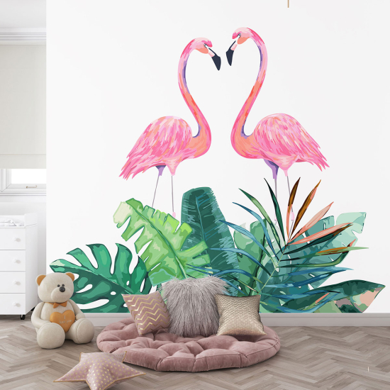 Carta da parati panoramica per bambini - Fenicotteri rosa
