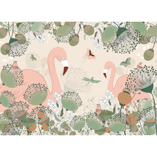 Carta da parati panoramica per bambini - Fenicotteri Rosa