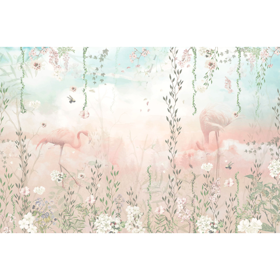Carta da parati panoramica per bambini - Fenicotteri Rosa