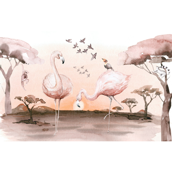 Carta da parati panoramica per bambini - Fenicotteri Rosa