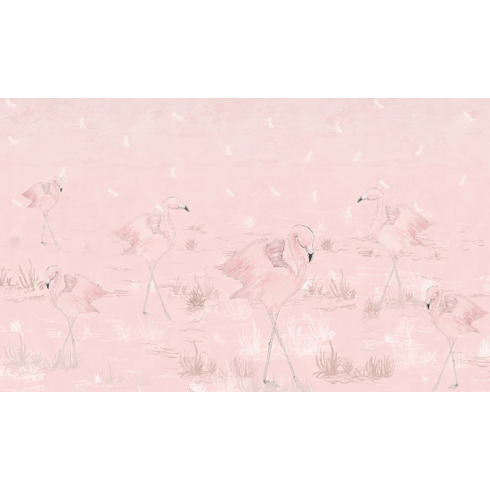 Carta da parati panoramica per bambini - Fenicotteri rosa