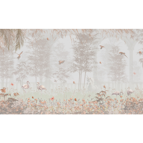 Carta da parati panoramica per bambini - Fenicotteri rosa