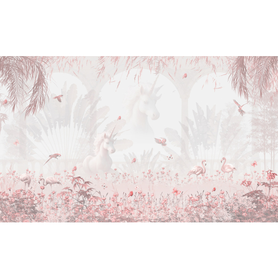 Carta da parati panoramica per bambini - Fenicotteri Rosa Unicorni