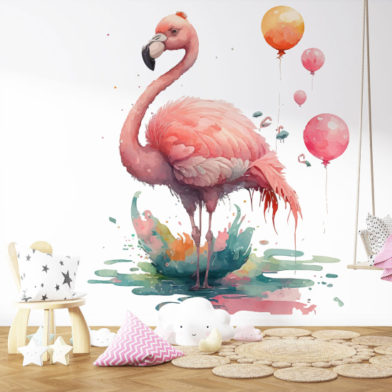 Carta da parati panoramica per bambini - Fenicottero rosa palloncini