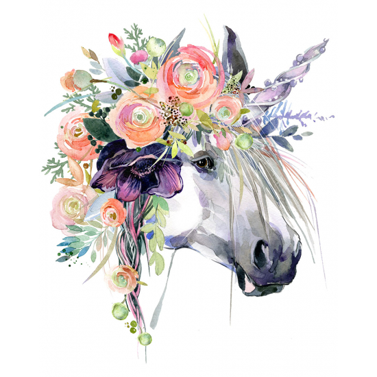 Carta da parati panoramica per bambini - Fiori di Unicorno