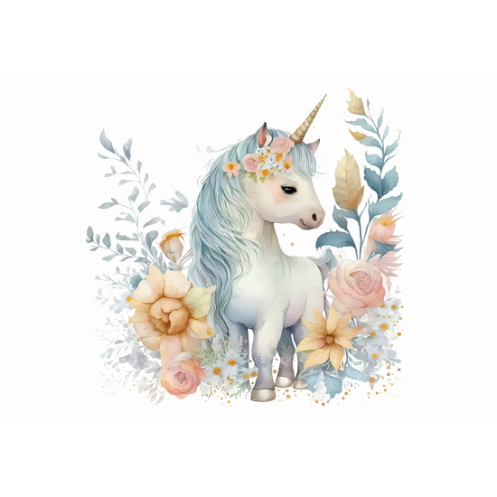 Carta da parati panoramica per bambini - Fiori di Unicorno
