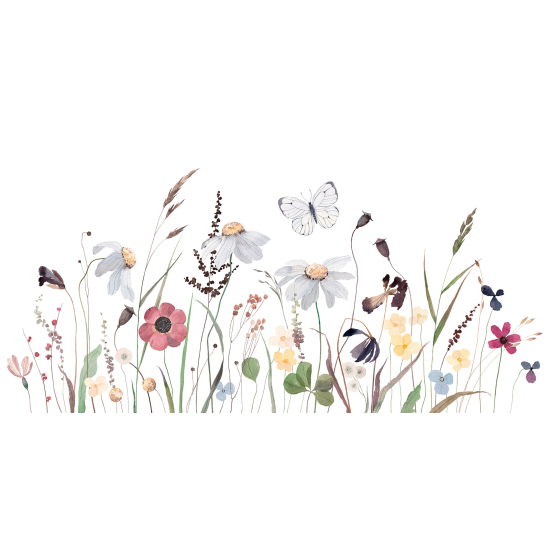 Carta da parati panoramica per bambini - Fiori Farfalla