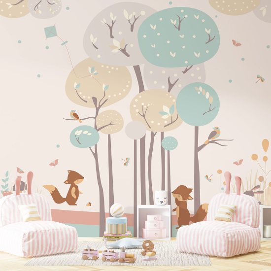 Carta da parati panoramica per bambini - Foresta animali