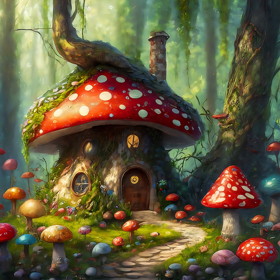 Carta da parati panoramica per bambini - Foresta di funghi