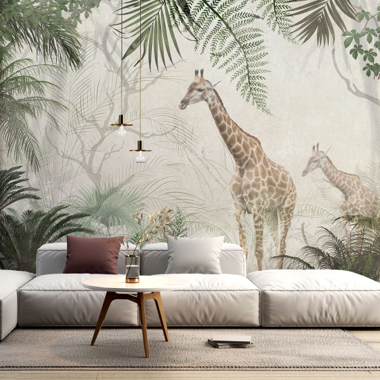 Carta da parati panoramica per bambini - Foresta tropicale Giraffe