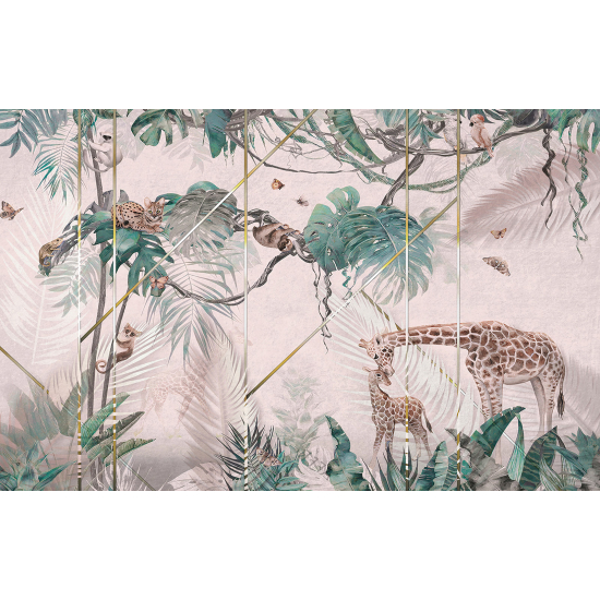 Carta da parati panoramica per bambini - Foresta Tropicale Giraffe
