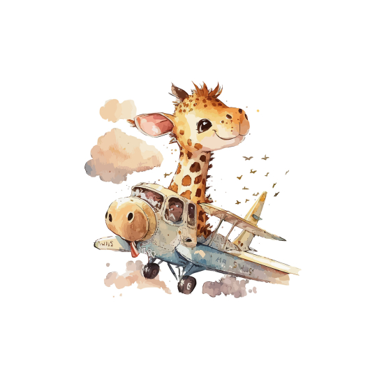Carta da parati panoramica per bambini - Giraffa Aereo