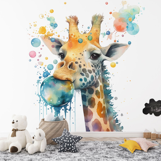 Carta da parati panoramica per bambini - Giraffa bolle