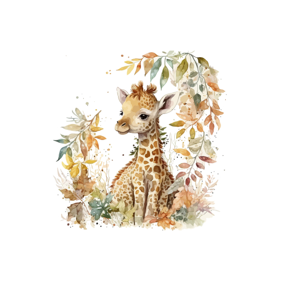 Carta da parati panoramica per bambini - Giraffa foglie