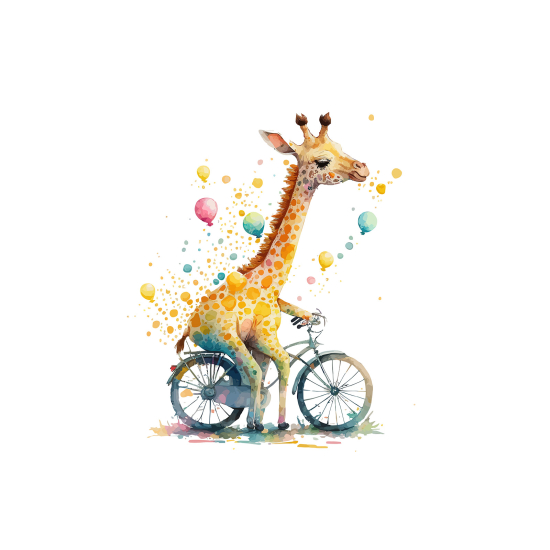 Carta da parati panoramica per bambini - Giraffa in Bicicletta