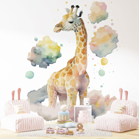Carta da parati panoramica per bambini - Giraffa nuvole
