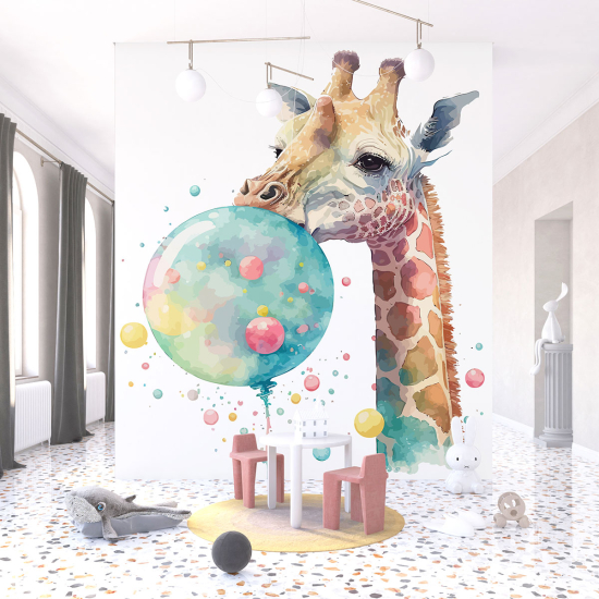 Carta da parati panoramica per bambini - Giraffa palloncini