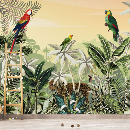 Carta da parati panoramica per bambini - Giungla Pappagalli