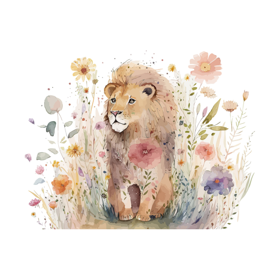 Carta da parati panoramica per bambini - Leone Fiori