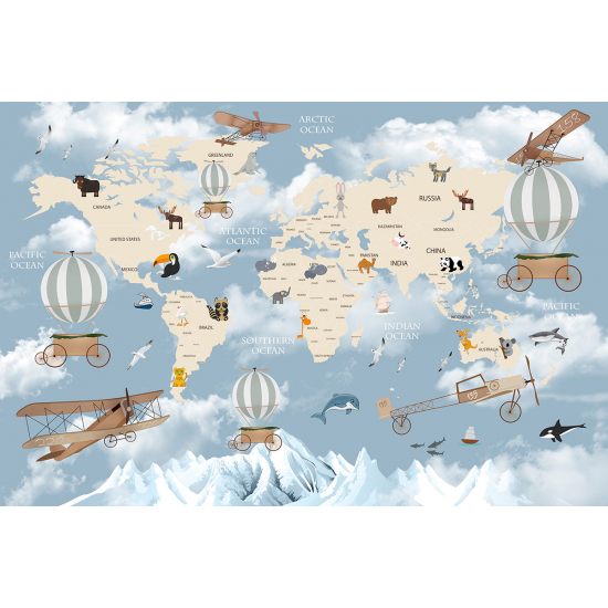 Carta da parati panoramica per bambini - Mappa del Mondo