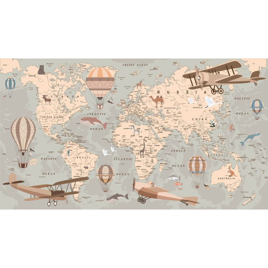 Carta da parati panoramica per bambini - Mappa del Mondo