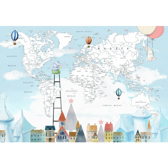 Carta da parati panoramica per bambini - Mappa del Mondo