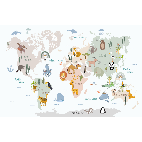 Carta da parati panoramica per bambini - Mappa del Mondo