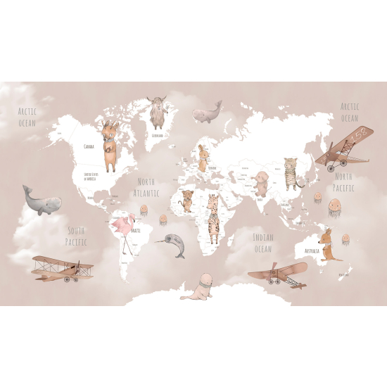 Carta da parati panoramica per bambini - Mappa del Mondo