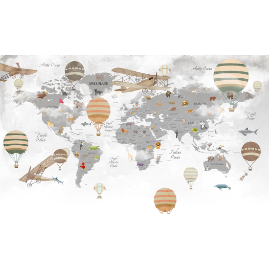 Carta da parati panoramica per bambini - Mappa del Mondo