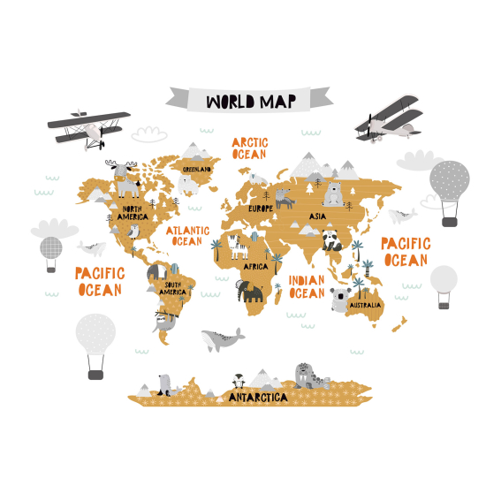 Carta da parati panoramica per bambini - Mappa del mondo