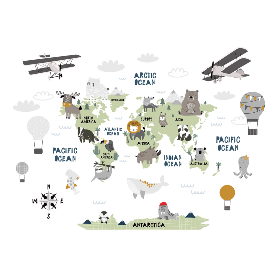 Carta da parati panoramica per bambini - Mappa del mondo